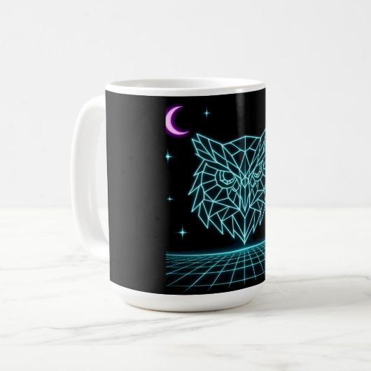 Neon-Eulen-Synthwave - Retro-Nachtwächter Kaffeetasse (Vorderseite Links)