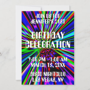 Neon-Explosion im Nachtclub zum 21. Geburtstag Einladung
