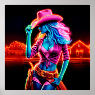 Neon Fantasy Cowgirl in glühender Rangliste Poster