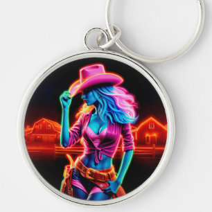 Neon Fantasy Cowgirl in glühender Rangliste Schlüsselanhänger