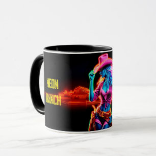 Neon Fantasy Cowgirl in glühender Rangliste Tasse