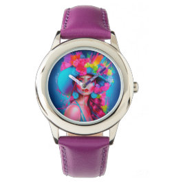 Neon Fantasy Floral Portrait Armbanduhr