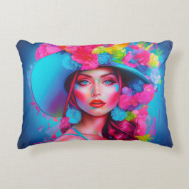 Neon Fantasy Floral Portrait Dekokissen