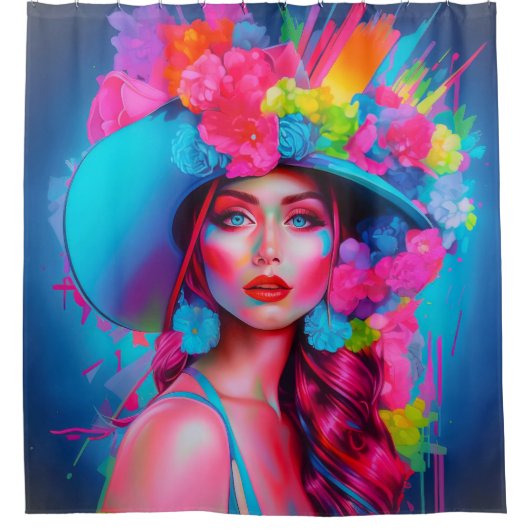 Neon Fantasy Floral Portrait Duschvorhang (Vorderseite)