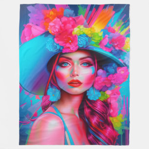 Neon Fantasy Floral Portrait Fleecedecke