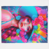 Neon Fantasy Floral Portrait Fleecedecke (Vorderseite (Horizontal))