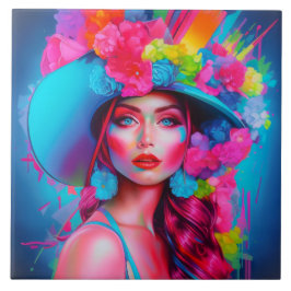 Neon Fantasy Floral Portrait Fliese