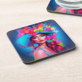 Neon Fantasy Floral Portrait Getränkeuntersetzer (Linke Seite)