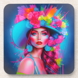 Neon Fantasy Floral Portrait Getränkeuntersetzer
