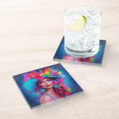 Neon Fantasy Floral Portrait Glasuntersetzer (Schrägansicht)