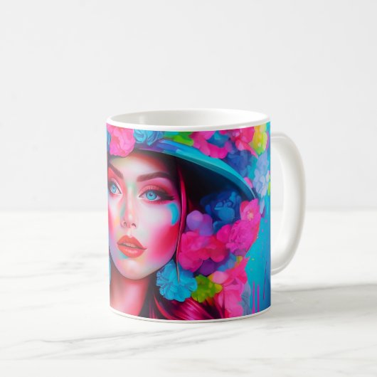 Neon Fantasy Floral Portrait Kaffeetasse (VorderseiteRechts)