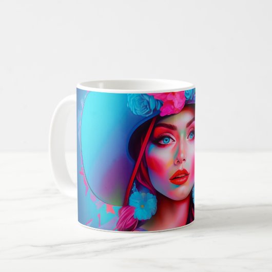Neon Fantasy Floral Portrait Kaffeetasse (Vorderseite Links)