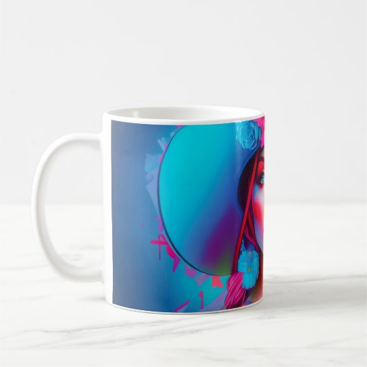 Neon Fantasy Floral Portrait Kaffeetasse (Links)