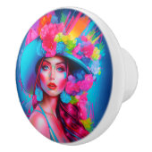 Neon Fantasy Floral Portrait Keramikknauf (Rechts)