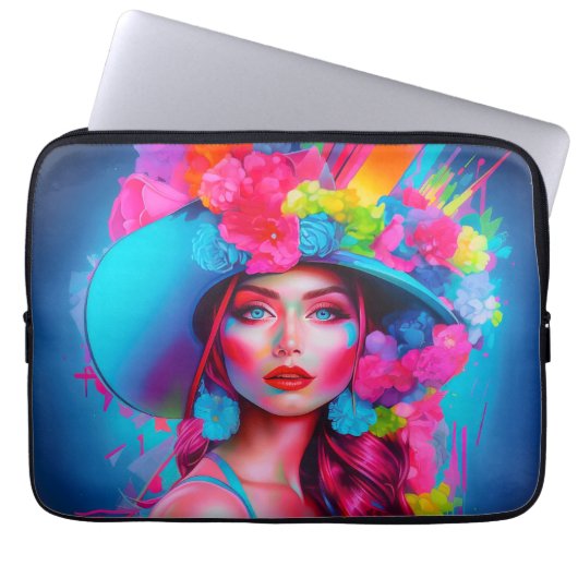 Neon Fantasy Floral Portrait Laptopschutzhülle (Vorderseite)