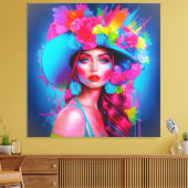 Neon Fantasy Floral Portrait Leinwanddruck (Insitu (Wohnzimmer))