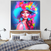 Neon Fantasy Floral Portrait Leinwanddruck (Insitu (Schlafzimmer))