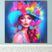 Neon Fantasy Floral Portrait Leinwanddruck (Insitu (Holzboden))