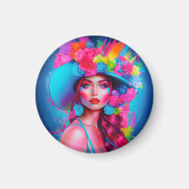 Neon Fantasy Floral Portrait Magnet