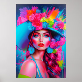 Neon Fantasy Floral Portrait Poster