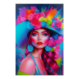 Neon Fantasy Floral Portrait Poster