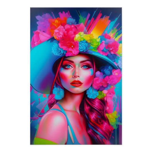 Neon Fantasy Floral Portrait Poster (Vorderseite)