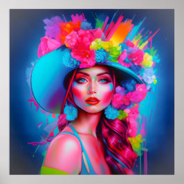Neon Fantasy Floral Portrait Poster