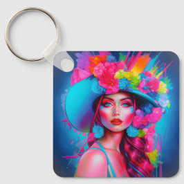 Neon Fantasy Floral Portrait Schlüsselanhänger