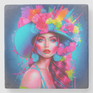 Neon Fantasy Floral Portrait Steinuntersetzer
