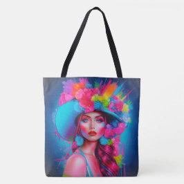 Neon Fantasy Floral Portrait Tasche