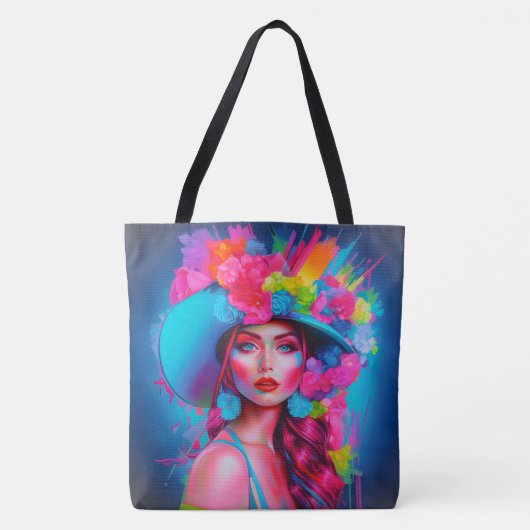 Neon Fantasy Floral Portrait Tasche (Vorderseite)