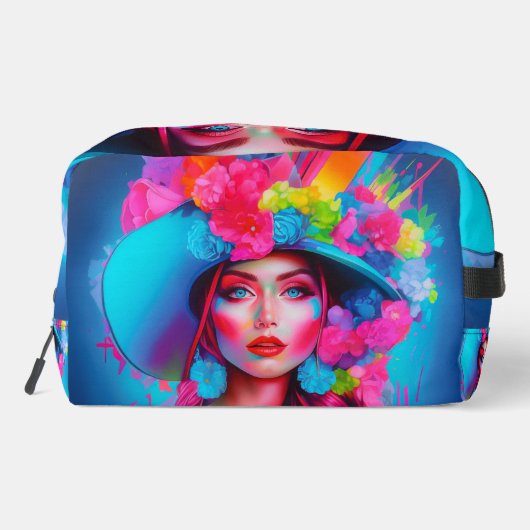 Neon Fantasy Floral Portrait Waschbeutel (Rückseite)