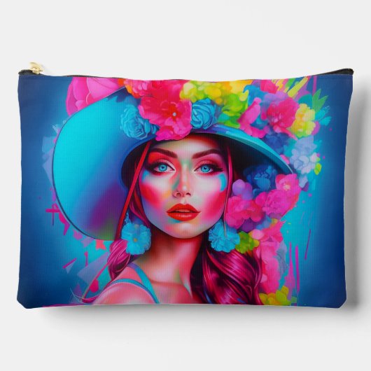 Neon Fantasy Floral Portrait Zubehörtasche (Vorderseite)