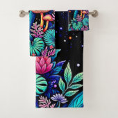 Neon Fantasy Forest Night Glow Design Badhandtuch Set (Insitu)