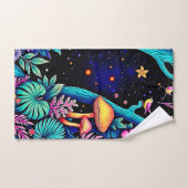 Neon Fantasy Forest Night Glow Design Badhandtuch Set (Handtuch)