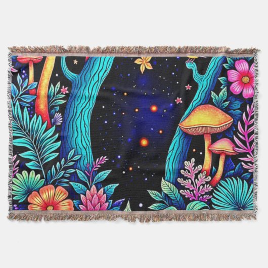 Neon Fantasy Forest Night Glow Design Decke (Vorderseite)