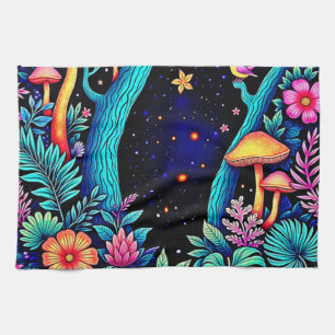 Neon Fantasy Forest Night Glow Design Geschirrtuch