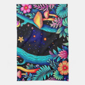 Neon Fantasy Forest Night Glow Design Geschirrtuch (Vertikal)