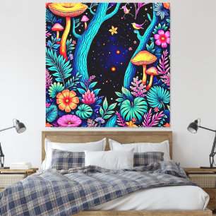 Neon Fantasy Forest Night Glow Design Leinwanddruck