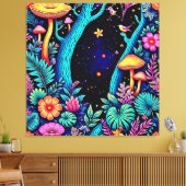 Neon Fantasy Forest Night Glow Design Leinwanddruck (Insitu (Wohnzimmer))