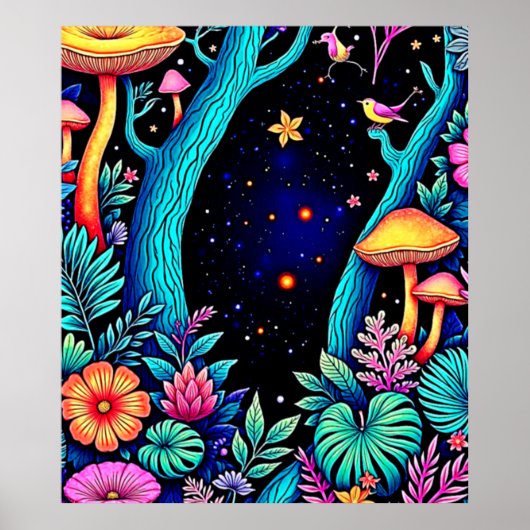 Neon Fantasy Forest Night Glow Design Poster (Vorne)