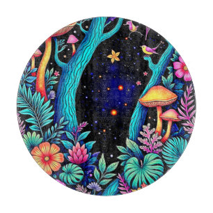 Neon Fantasy Forest Night Glow Design Schneidebrett