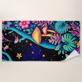 Neon Fantasy Forest Night Glow Design Strandtuch (Vorderseite)