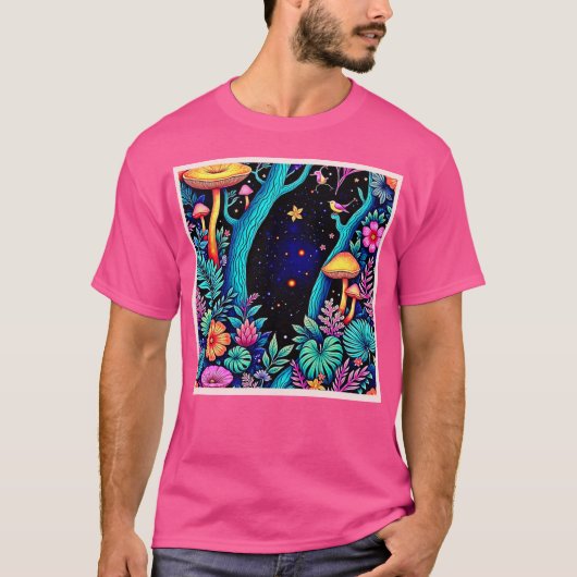 Neon Fantasy Forest Night Glow Design T-Shirt (Vorderseite)