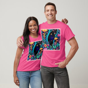 Neon Fantasy Forest Night Glow Design T-Shirt
