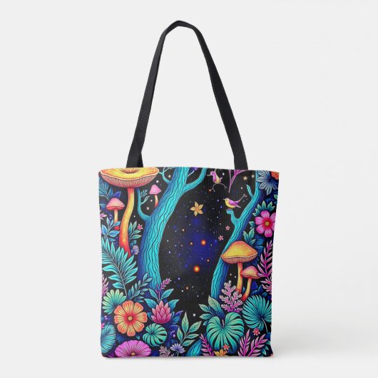 Neon Fantasy Forest Night Glow Design Tasche (Rückseite)