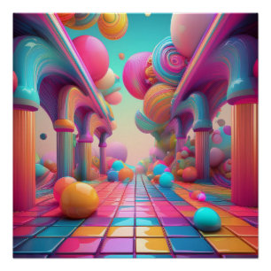 Neon Fantasy Landscape - Surreal Dreamscape Poster
