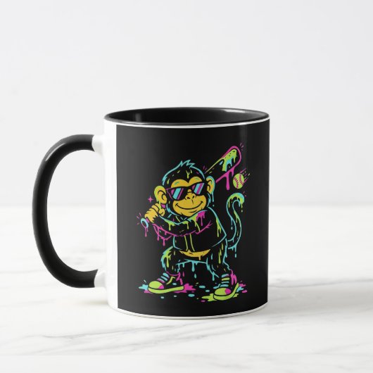 Neon-Farbdrip Baseball-Affe Cooler Schimpanse Kuns Tasse (Links)