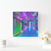 Neon farbenfrohe quadratische Wanduhr. Quadratische Wanduhr (Zuhause)