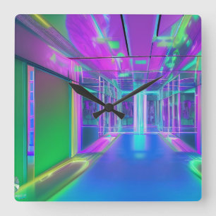 Neon farbenfrohe quadratische Wanduhr. Quadratische Wanduhr